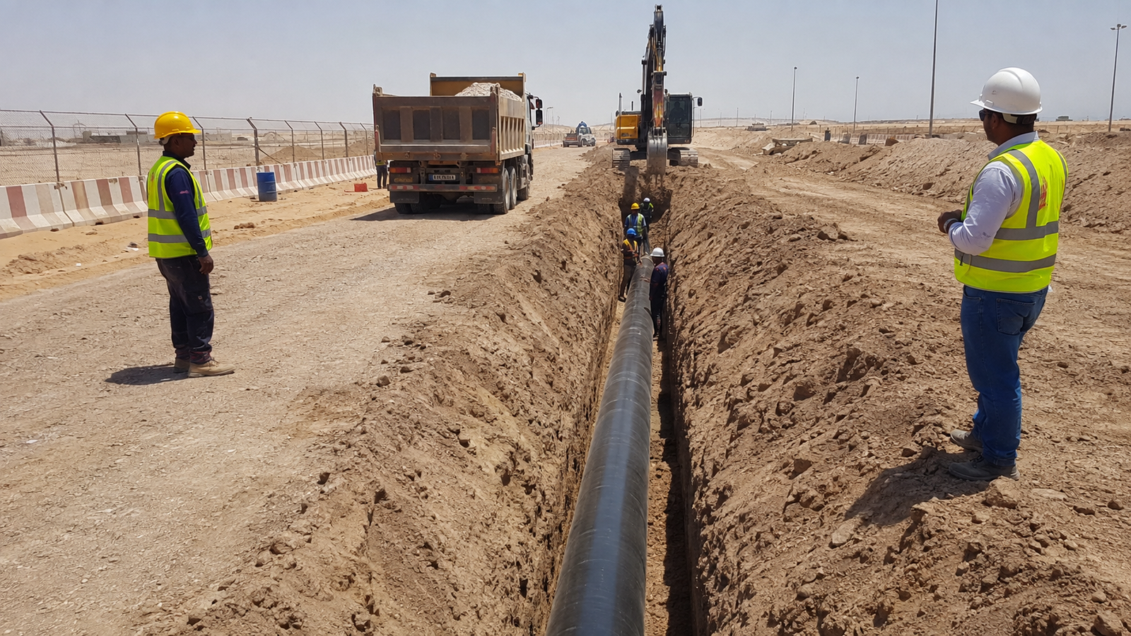 حفر خط أنابيب بجانب الطريق بالرياض